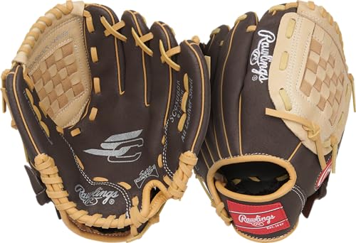 Rawlings | Sure Catch Baseball & Softball Glove | T-Ball, Youth & Adult Rec Models | Multiple Sizes & Styles - color: Mocha / Camel, size: 9.5" | Ages 4-5