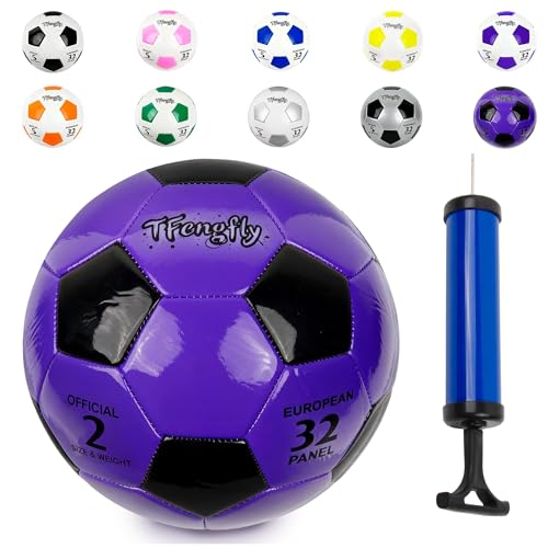 Size 2, 5 Soccer Ball with Pump Needle-Training Recreation Soccer Ball Size 2, 5 Thicker PU Tight Weaved Mini Soccer Ball for Teen Boy Girl Outdoor/Indoor League Game Practice Training - color: Black+Purple, size: 2