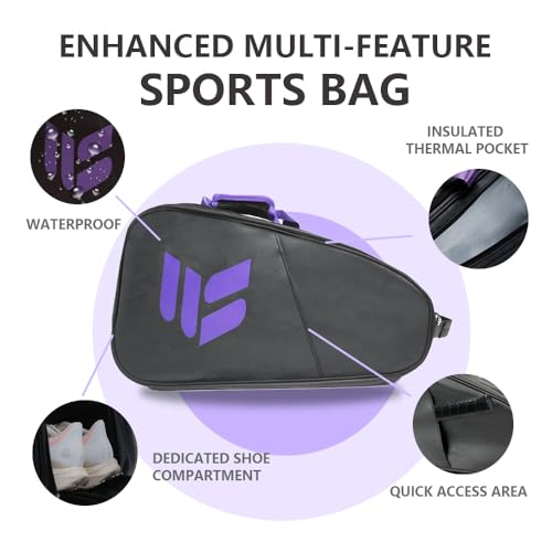 Smartway Tennis Bag for Men Women, 6 Rackets Large Racquet Bag with Shoe Compartment & Insulated Pocket, Waterproof Gym Backpack & Sports Duffel for Pickleball, Training and Daily Use - color: Black