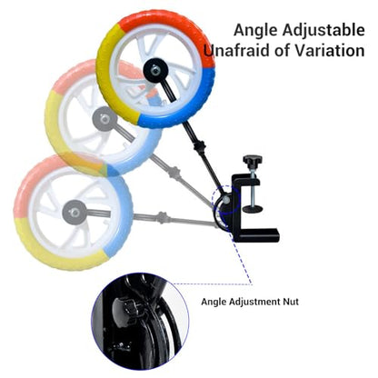 Table Tennis Solo Practice Trainer, Iron Table Tennis Stroke Trainer Wheel with Adjustable Arm & Angle, Fits Most Tables for Spin & Coordination Drills