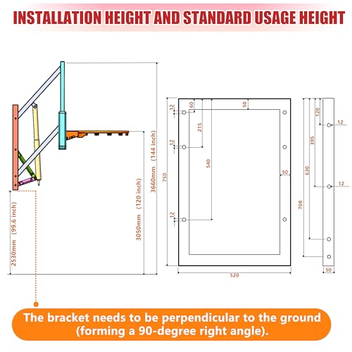 53” Wall Mount Basketball Hoop - Aluminum Alloy Frame & PC Backboard | Adjustable Height 7.71-10ft | Shatterproof, All-Weather | Indoor/Outdoor | Garage/Backyard