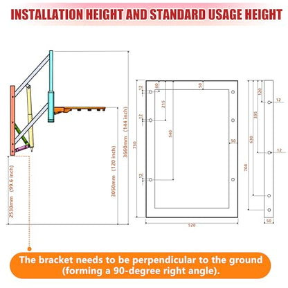 53” Wall Mount Basketball Hoop - Aluminum Alloy Frame & PC Backboard | Adjustable Height 7.71-10ft | Shatterproof, All-Weather | Indoor/Outdoor | Garage/Backyard
