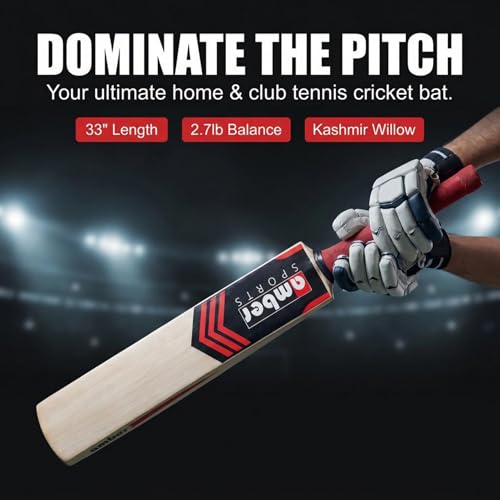 Amber Sports Lightweight Kashmir Willow Cricket Bat for Tennis Ball – Full Size Handcrafted Beginner Bat for Kids & Adults – Durable Practice Bat for Backyard & Street Play – 2.7lb