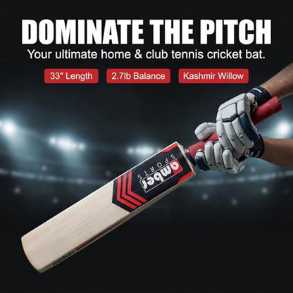 Amber Sports Lightweight Kashmir Willow Cricket Bat for Tennis Ball – Full Size Handcrafted Beginner Bat for Kids & Adults – Durable Practice Bat for Backyard & Street Play – 2.7lb