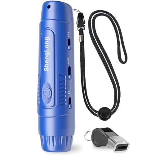 Shenglong Electronic Whistle with 3 Tones & 3 High Volume Settings - Battery Powered Emergency Safety Whistle for Coaches Referees, Teachers Outdoor Sports, Camping, Sporting Goods with Lanyard - color: Blue