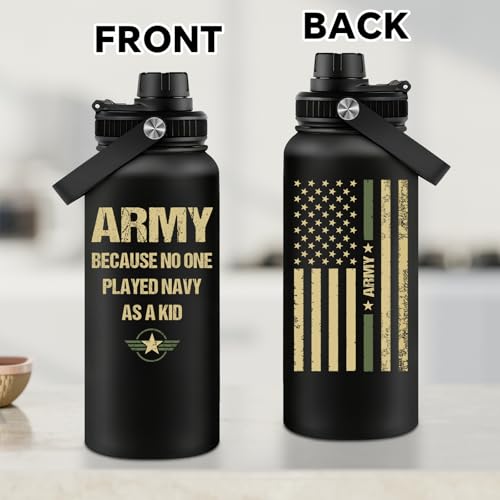 Fufandi Veteran Gifts, Army Gifts for Men - Veterans Day Fathers Day Retirement Gift for Army, Navy, Air Force, Veteran Water Bottle 32oz - color: Veteran Black