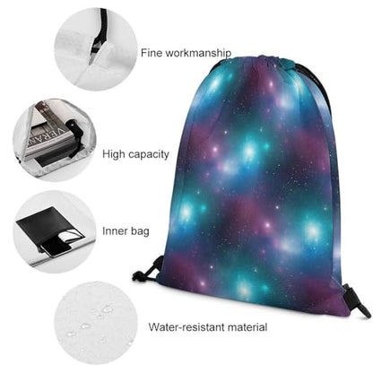 Water Resistant Drawstring Backpack Gym String Bag with Compartment for Yoga Swimming Beach Sports Unisex, Purple Galaxy Blue Bags - color: Picture (515)