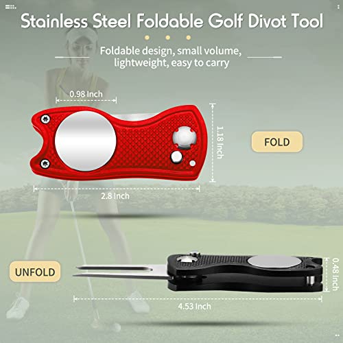 Skylety 6 Packs Golf Repair Tool Stainless Steel Foldable Golf Divot Tool Magnetic Button Ball Marker - color: Black, Red