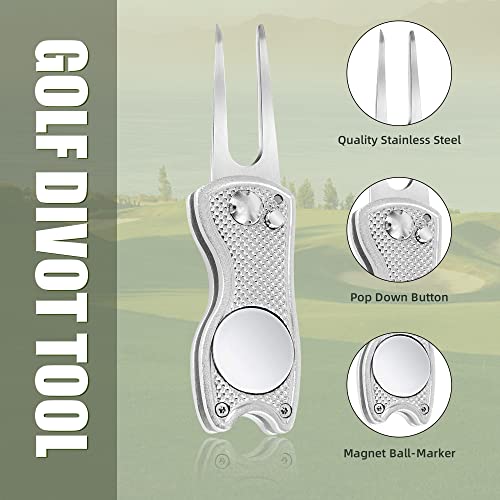 Mile High Life Golf Divot Repair Tool, All Metal Foldable Divot Tool with Pop-up Button & Magnetic Ball Marker, 2-6 Pack - color: F4-(Black/Sliver/Blue/Gray)