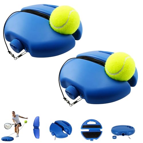 HISKI Tennis Balls Training Baseboard, Tennis Rebounder with Weighted Base, Tennis Trainer Balls with String, Tennis Trainer Rebound Ball Set, Solo Practice Reaction Kit/Ball - color: Blue*2PCS