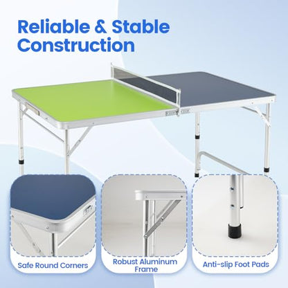 Goplus Foldable Ping Pong Table, 100% Preassembled, Table Tennis Table with Net, 2 Paddles, Ping Pong Balls, Portable Table Tennis Game Set for Indoor Outdoor - style: Blue&Green-48''