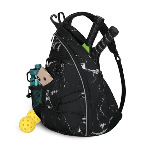 Goloni Pickleball Sling Bag for Men Women, Lightweight Pickleball Backpack with Fence Hook - color: Black White