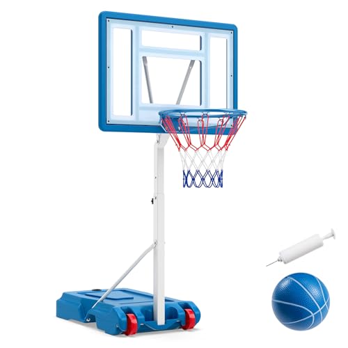 Goplus Pool Basketball Hoop, Poolside 3.3/3.6/3.9FT Adjustable Height Basketball Goal with 32" Shatterproof Backboard, Fillable Base, Wheels, Portable Pool Hoop for Outdoor