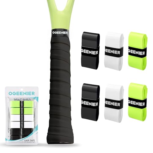 Tennis Racket Grip Tape, 3, 6, 12 Pack Tennis Overgrip Tape, Absorbent and Anti-Slip, Precut Soft Racquet Wrap Grips Tape for Pickleball Paddle/Badminton - color: Black/ White/Green Yellow, size: 6 Pack