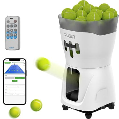 Tennis Ball Machine, Portable PT-Mini Pro Tennis Ball Serving Launching Machine for Practice and Training, Support App and Remote Adjust Speed&Angle, Hold 65+Balls at Once, Easy to Use