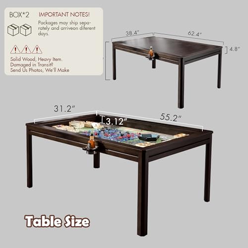 Solid Wood Board Game Table with Removable Table Top for 4–6 Players,Gaming Table and Dining Includes Play Mat and Detachable Cup Holders with 55" x 31" Play Area (Black Walnut) - color: Black Walnut