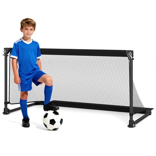 GYMAX Soccer Goal, Foldable Portable Soccer Training Net with Metal Frame, Ground Stakes, Easy Setup for Backyard Team Practice Play - style: M (4ft x 2ft)