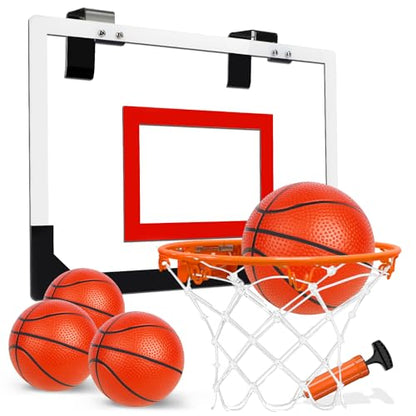 TOY Life Basketball Hoop Indoor for Kids Over The Door Office Basketballhoop for Teens and Adults Mini Hoops Door Room Goal with 4 Balls