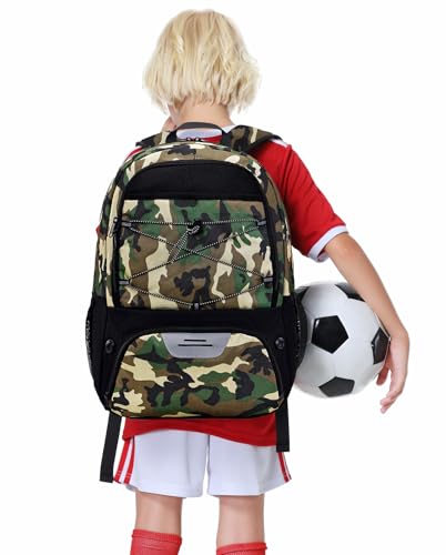 Hsmihair Youth Soccer Bag-Soccer Backpack&Backpack for Football Basketball,with Ball Compartment Separate Cleat Package - color: CamoBlack