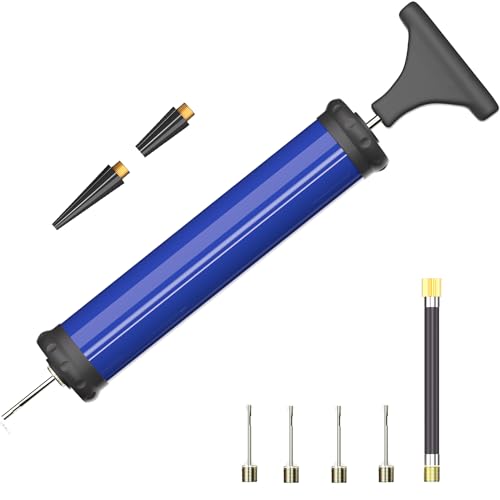 DDUO Portable Ball Pump,Air Pump Inflator Kit with Needle,Nozzle, Extension Hose for Basketball Football Volleyball Rugby Exercise Sports Ball - style: Manual / Blue