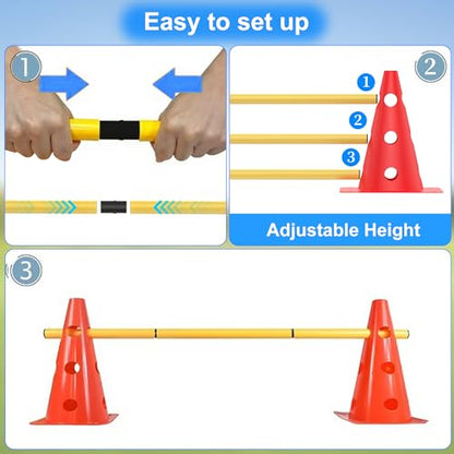 Football Training Cones Agility Soccer Cones, Indoor Outdoor and Festive Events Field Marker Agility Cones with 5 Adjustable Soccer Agility Training Poles - size: Hurdle Cone 6 Set
