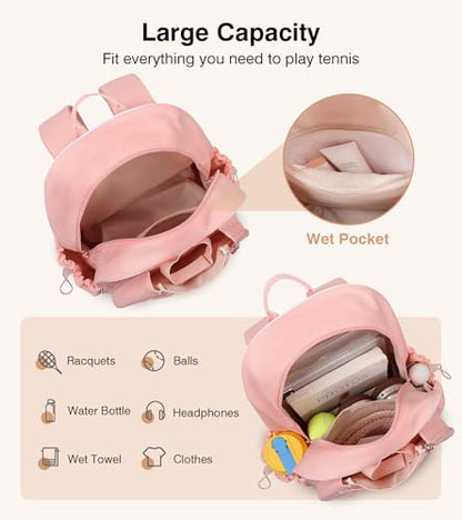 Marvolia Tennis Bags for Women Men, Tennis Backpack Holds 2 Rackets with Ventilated Shoe Compartment & Wet Pocket, Tennis Racket Bag Backpack for Pickleball Tennis Badminton - color: Pink