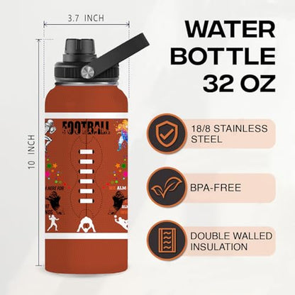 Football Water Bottle 32oz Football Stainless Steel Tumbler Football Insulated Bottles For Men Women Football Gifts For Football Lover Player Fan Coach - color: Football