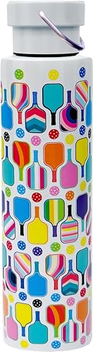 Spoontiques Pickleball Stainless Steel Bottle - Travel Drink Cup with Twist Lid for Hot and Cold Beverages, 24 Oz - color: Pickleball