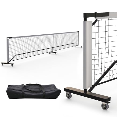 Portable Pickleball Net with Wheels, 22FT Regulation Size Pickle Ball Net, Heavy Duty PE Net with Carry Bag, Easy Setup for Driveway Backyard Outdoor Court
