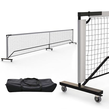 Portable Pickleball Net with Wheels, 22FT Regulation Size Pickle Ball Net, Heavy Duty PE Net with Carry Bag, Easy Setup for Driveway Backyard Outdoor Court