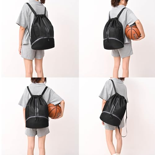 LOKAPEGY Drawstring Gym Bag for Men, Waterproof Drawstring Backpack for Women, Swim Bag with Shoes Compartment(Green) - color: Green