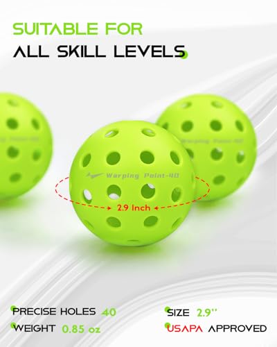 Warping Point Pickleball Balls | 26 Holes, 40 Holes | 4 Pack, 12 Pack | Meet USAPA Specifications | High Bounce Durable Practice Pickle Ball for Beginner & Intermediates | Orange, Blue, Yellow, Green