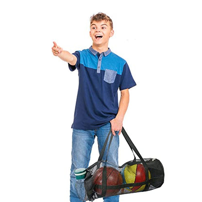 Large Basket Ball Duffel Bag,Mesh Basketball Bag,Mesh Sports Equipment Bag with Shoulder Strap for Holding Basketball,Volleyball,Soccer,Swimming Gear