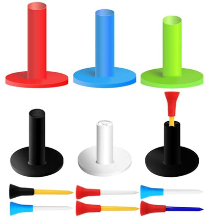 FINGER TEN Golf Rubber Tees Value 6 Pack with 6 Plastic Tees 3 1/4 Inch, Driving Range Tee Easy to Find Stable Durable for Golf Mats Turf Practice, Mixed Size 1.5" 2.25" 2.75" 3" 3.13"