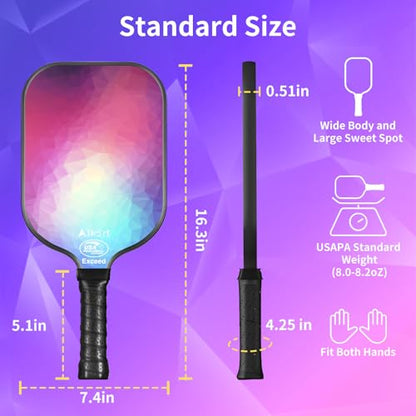 AL Kort Pickleball Paddles Set of 2, Fiberglass Pickleball Racket Lightweight Paddles, USAPA Approved Pickle Ball Equipment with Bag and 4 Balls, Pickle Rackets 2 Pack for Beginners - color: Purple & Black/White Handle
