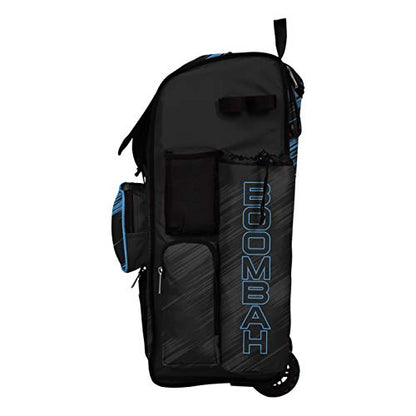 Boombah Rolling Superpack Scratch Baseball/Softball Gear Bag - 23-1/2" x 13-1/2" x 9-1/2" - Multiple Colors - Telescopic Handle and Holds 4 Bats - Wheeled Version - color: Black/Columbia Blue