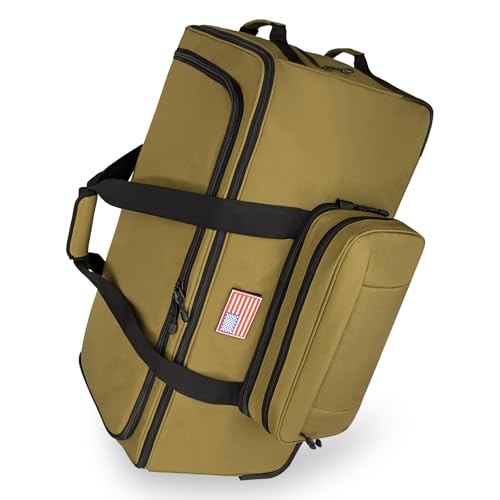 150L Large Rolling Duffle Bag with Wheels, Heavy Duty 32'' Tri-Wheel Gear Hauler for Camping,Moving Sports Equipment,Military & Airline Checked Bag Approved,Khaki - color: Khaki
