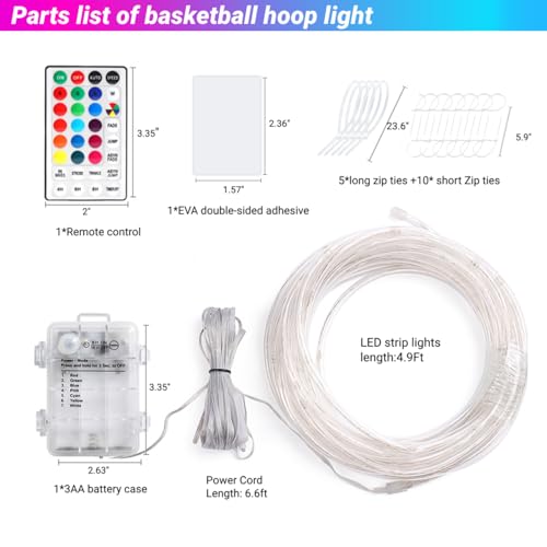 LED Basketball Hoop Light, RGB Remote Control Basketball Rim Lights Accessories, Waterproof Super Bright LED Light to Play Outdoor at Night Training for Outdoor Gifts