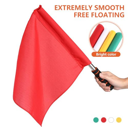 4Pcs Soccer Referee Flags, High Visibility Linesman Signal Flags with Stainless Steel Pole and Sponge Handle, for Soccer Volleyball Basketball Football Sports Competition Training, Referee Kit 4pcs