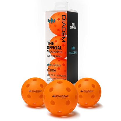 Diadem Indoor Pickleball Balls | USAPA Approved Tournament Indoor Ball, 26-Hole One-Piece Mold, True Bounce & Durable Plastic, Ideal for Hardwood, Tennis Court, Concrete
