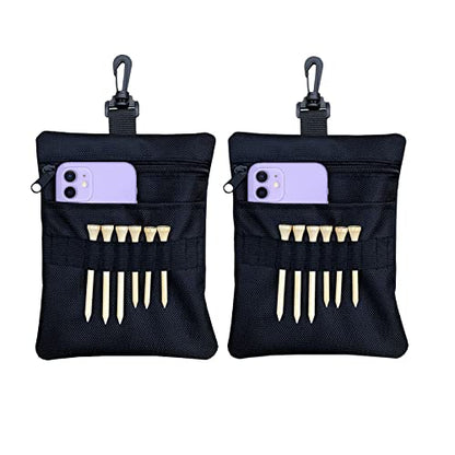 Golf Tee Pouch Bag, Zipper Golf Ball Bag, Accessory Pouch for Men - color: Black 2PCS