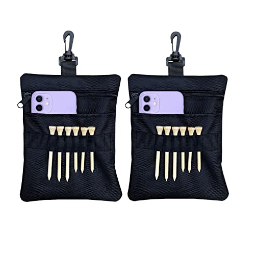Golf Tee Pouch Bag, Zipper Golf Ball Bag, Accessory Pouch for Men - color: Black 2PCS