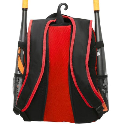 Athletico Youth Baseball Bag - Bat Backpack for Baseball, T-Ball & Softball Equipment & Gear | Holds Bat, Helmet, Glove | Fence Hook - color: Red