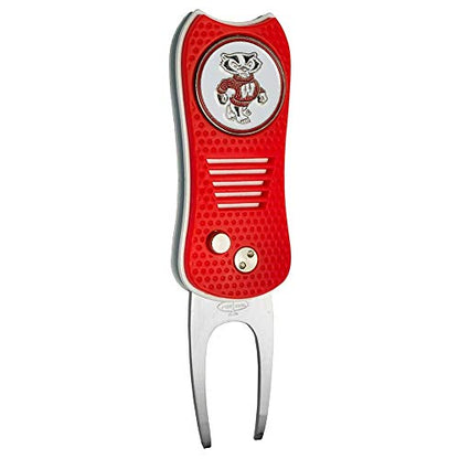 Switchblade Divot Repair Tool with Logo Printed Removable Magnetic Ball Marker-Best Divot Fixer - style: Wisconsin Badgers