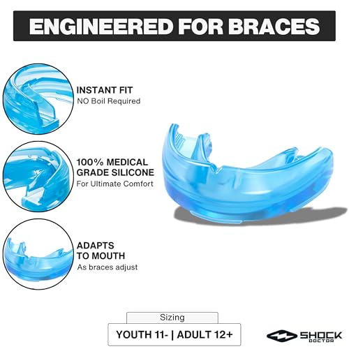 Shock Doctor Mouth Guard for Braces, Blue, Youth