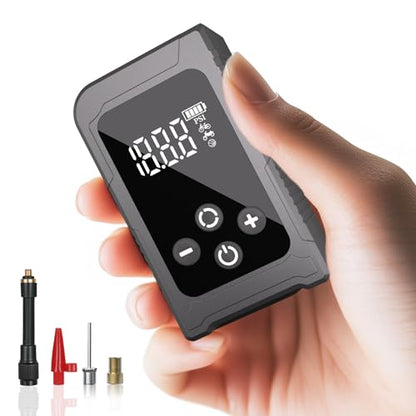 Tiny Bicycle Pump with Gauge, Max 150 PSI Electric Mini Pump, Auto Stop, with Presta and Schrader Valve for E-Bike, MTB, and Road Bike,with LED Night Lighting