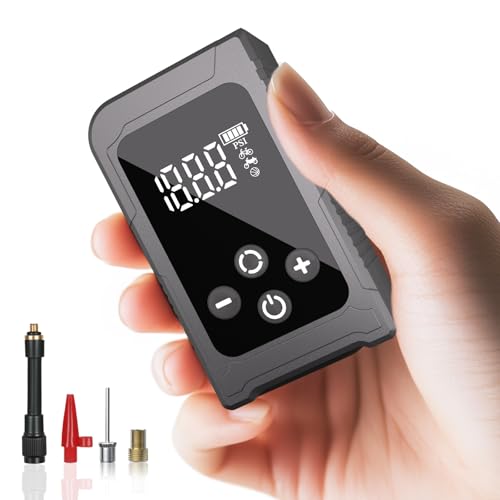 Tiny Bicycle Pump with Gauge, Max 150 PSI Electric Mini Pump, Auto Stop, with Presta and Schrader Valve for E-Bike, MTB, and Road Bike,with LED Night Lighting