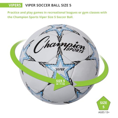 Champion Sports Viper Soccer Ball – TPU Soft-Touch Training Ball in Sizes 3,4,5 for Indoor/Outdoor Play - style: Size 5