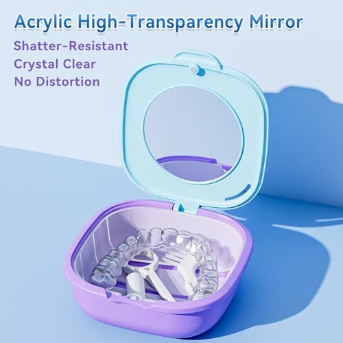 Retainer Case Compatible with Invisalign - Denture Mouth Guard Aligner Holder with Vent Holes and Mirror Travel Friendly Retainer Container for Students & Women(1pcs) (Cyan) - color: Cyan