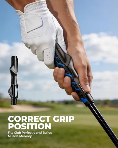 Complete Golf Accessories Set - Golf Grip Trainer, Golf Swing Trainer Arm Band, Golf Hitting Mat and Golf Ball Marker Kit, Golf Training Aid for Improving Swing Technique for Home & Outdoor Practice